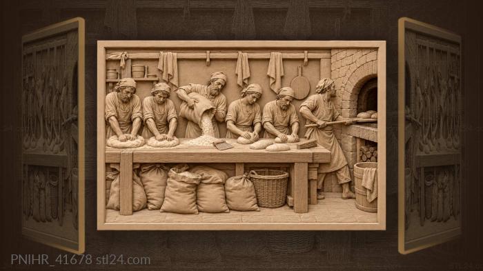 Six bakers knead dough together 3d STL model