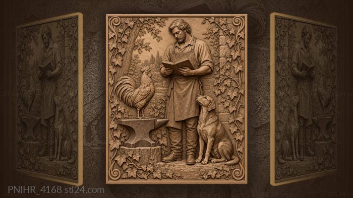 Rooster on an anvil and a dog 3d STL model