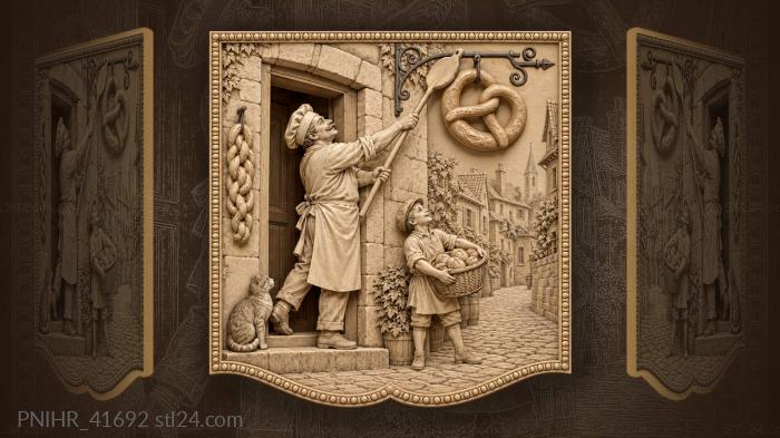 Baker with pretzel and bakery sign 3d STL model