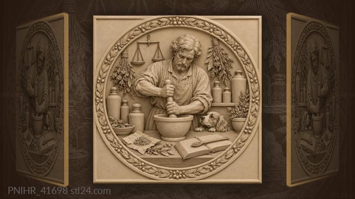 Diligent apothecary works as dog waits 3d STL model