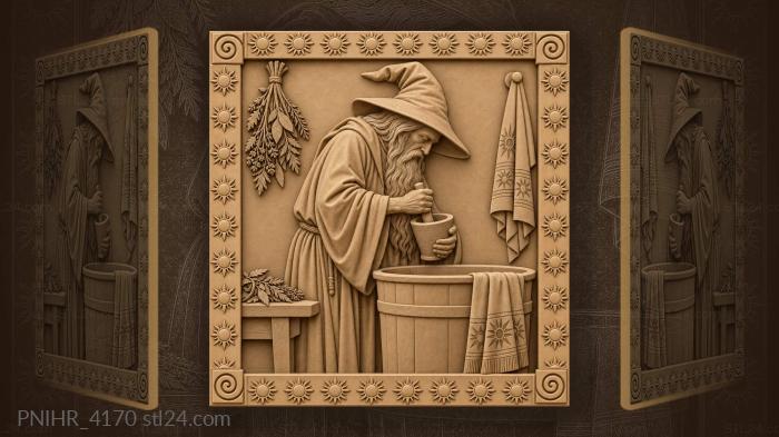 Wizard grinding herbs ancient magic 3d STL model