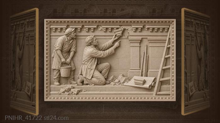 Restorer matches fallen stone to cornice 3d STL model