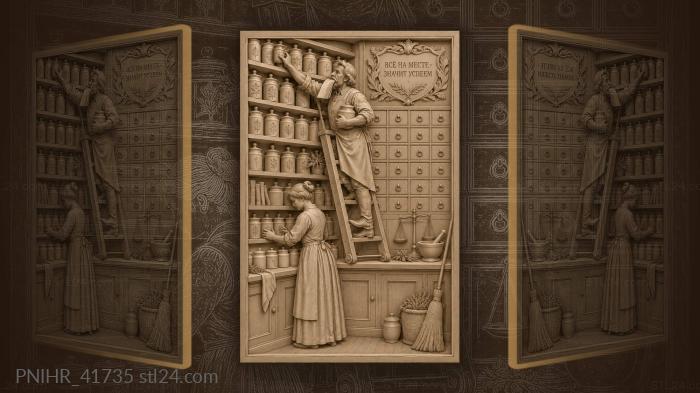 Apothecary’s busy workshop shelves and ladder 3d STL model