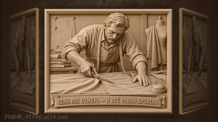 Tailor with shears and fabric 3d STL model