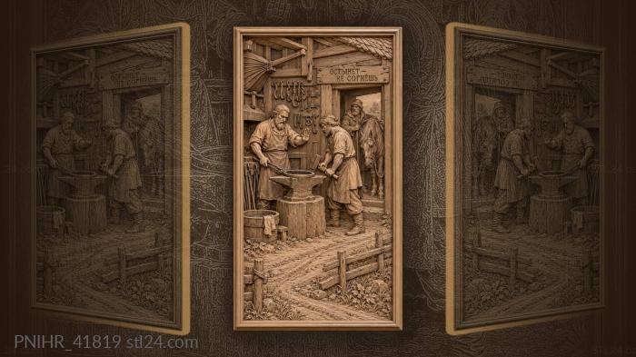 Village smithy smokes beside the trees 3d STL model