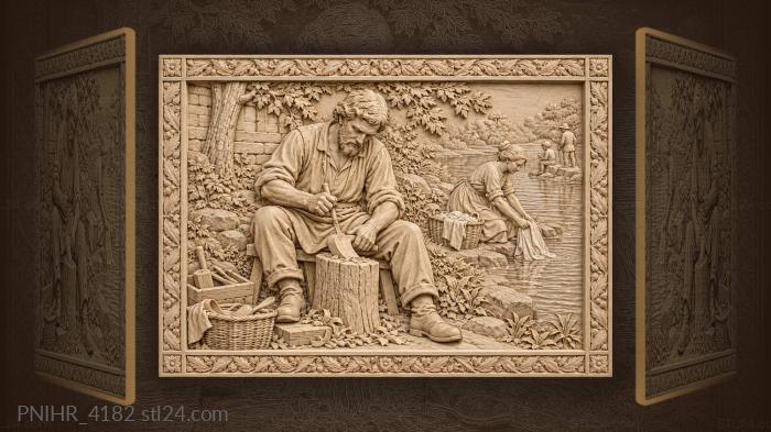 Man by the riverside contemplation 3d STL model