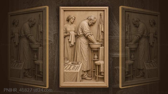 Surgeon scrubs while assistant offers towel 3d STL model