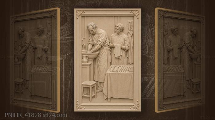 Physician cleans up beside ordered instruments 3d STL model
