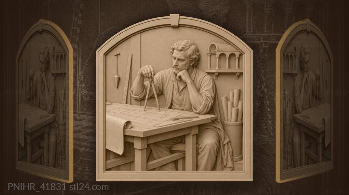Architects contemplation old drawing compass 3d STL model
