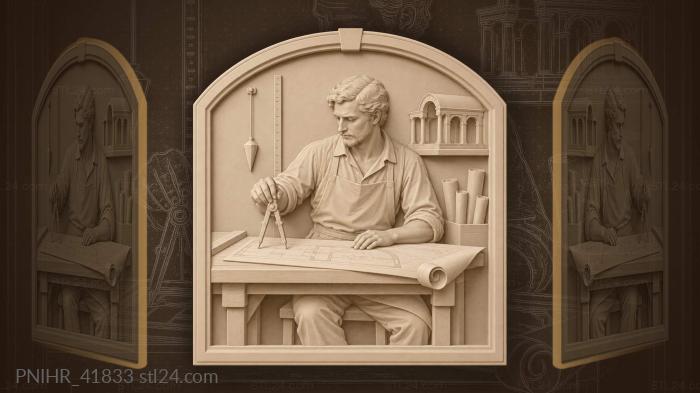 Architect’s contemplation old drawing compass 3d STL model