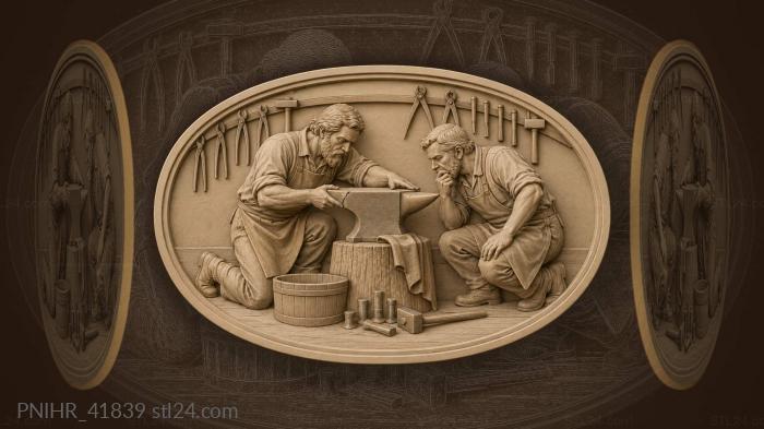 Blacksmith and wheelwright at anvil 3d STL model
