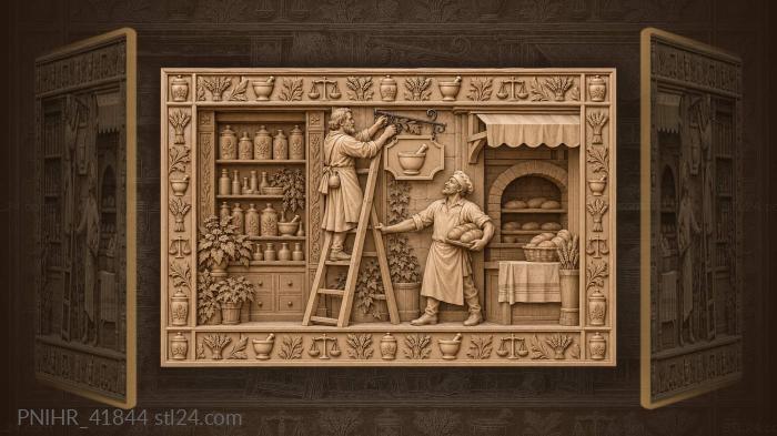Neighboring baker steadies ladder for apothecary 3d STL model