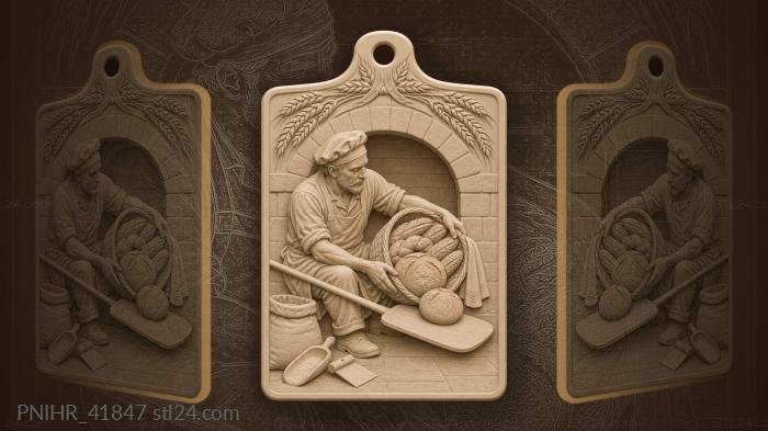 Baker with loaf and harvest 3d STL model