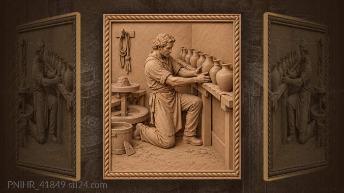 Potter shifts pots along drying shelf 3d STL model