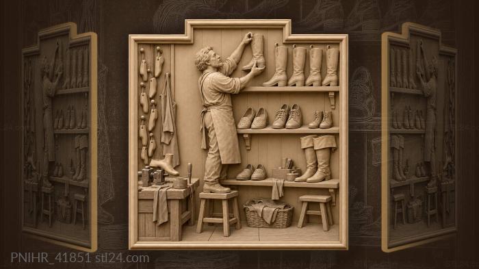 Cobblers workshop boots and lasts 3d STL model