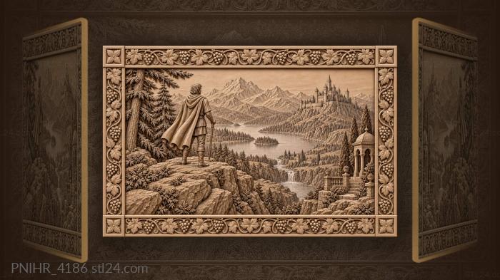 Lakeside castle distant hills vineyard frame 3d STL model