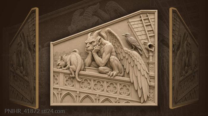 Gargoyle shelters the beast chewing the parapet 3d STL model