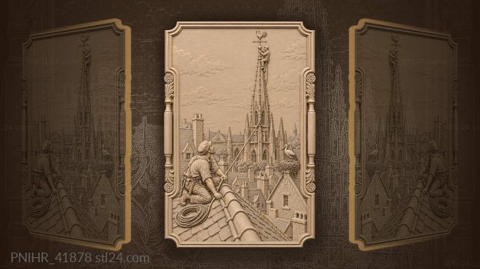 Cathedral rises beyond neighboring rooftop 3d STL model