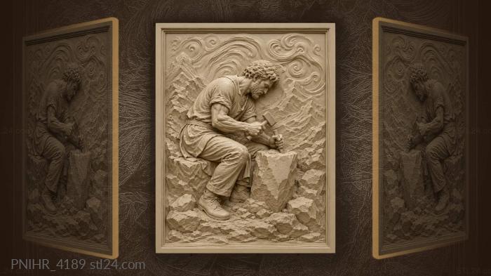 Mountains swirling behind the working man 3d STL model