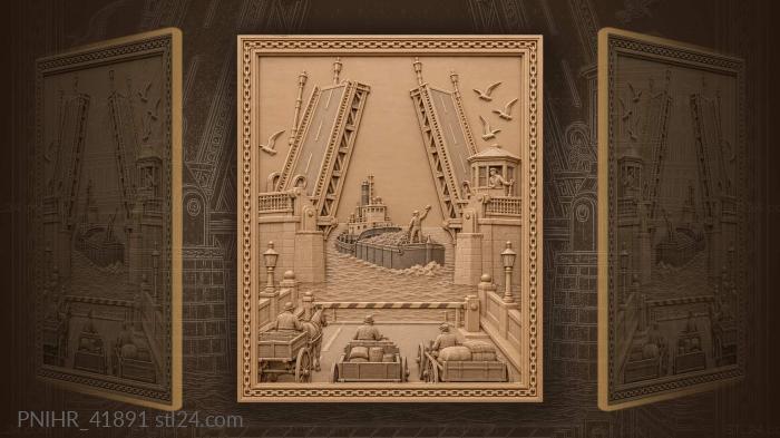 Lifting bridge tug and barge scene 3d STL model