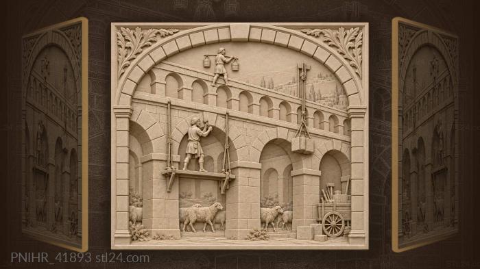 Ancient aqueduct with working stonemasons 3d STL model