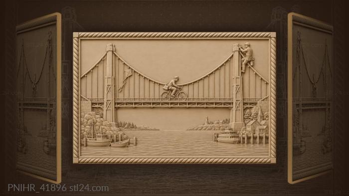 Bridge crossing bustling city life 3d STL model