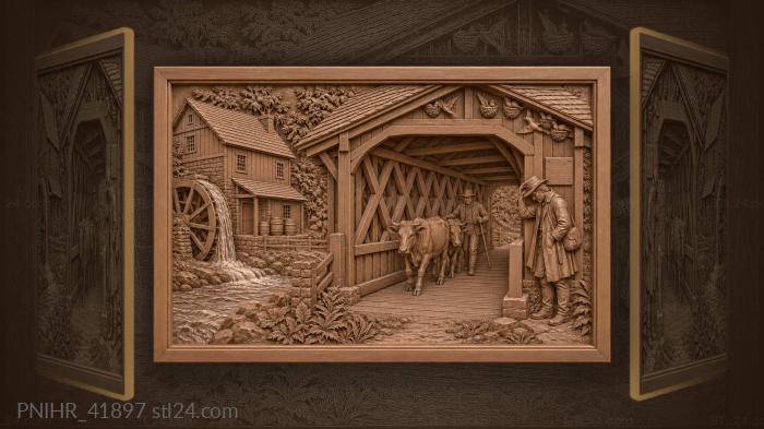 Rustic bridge cows traveller mill 3d STL model