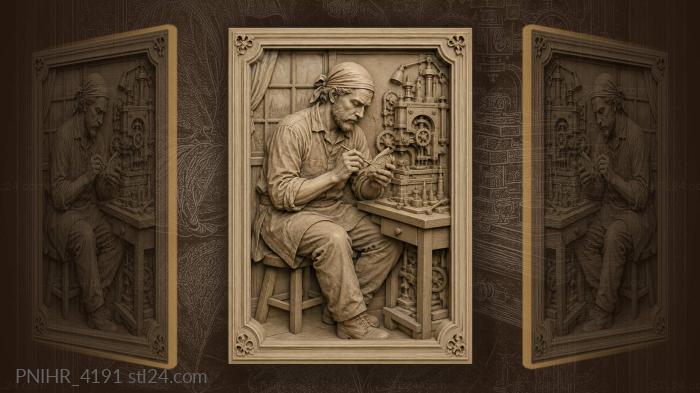 Headscarf man inspecting a round part 3d STL model