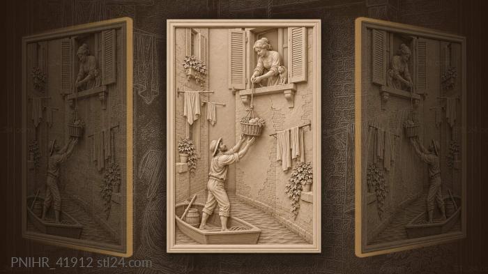 Basket lowered from window into boat 3d STL model
