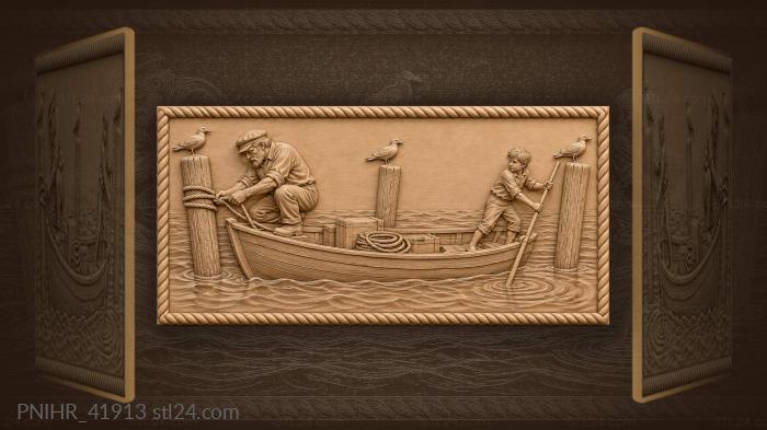 Old boatman and boy by water 3d STL model