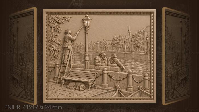Canal scene with lamplighter and friends 3d STL model