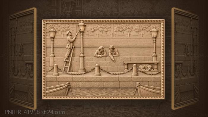 Canal scene with lamplighter friends 3d STL model