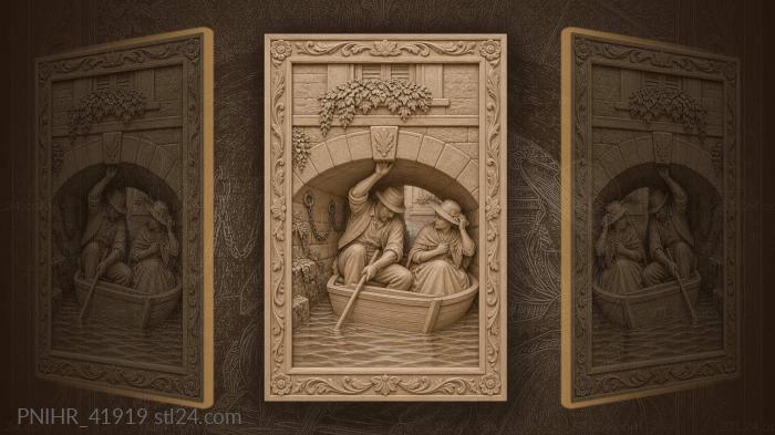 Canal house ferry under archway 3d STL model