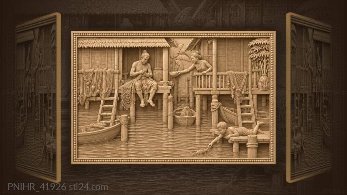 Canal life with fisherman and neighbors 3d STL model
