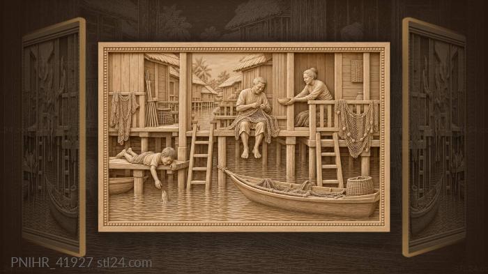 Canal life with fisherman and neighbor 3d STL model