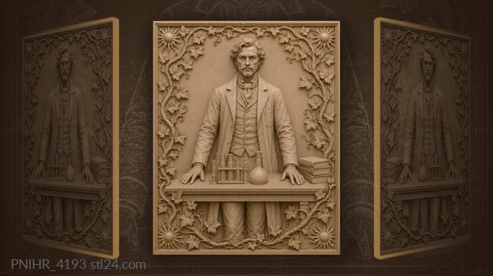 Alchemist among test tubes and books · Louis Pasteur 3d STL model