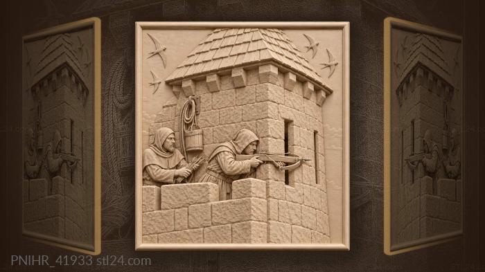 Fortress tower crossbowman defense scene 3d STL model
