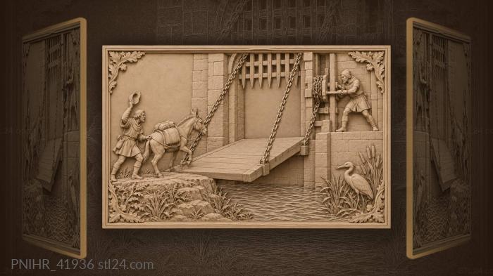 Castle drawbridge nearing closing time 3d STL model