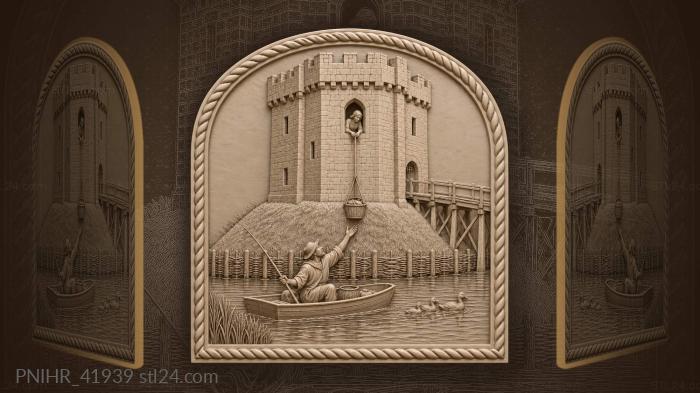 Medieval castle fisherman quiet waters 3d STL model