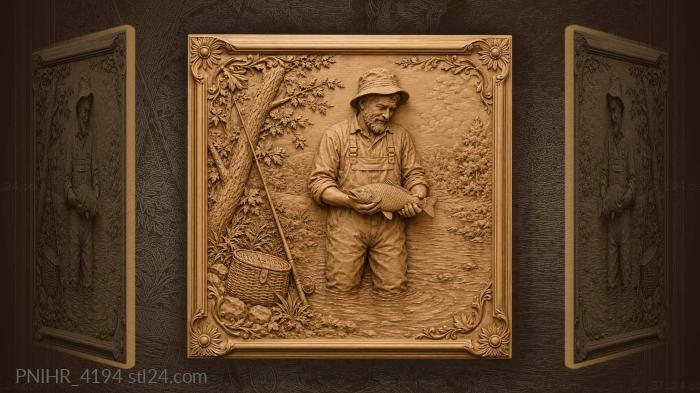 Rod leaning on a tree by the water 3d STL model