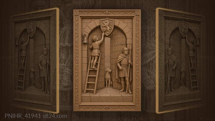 Castle gates heraldic shield warden 3d STL model