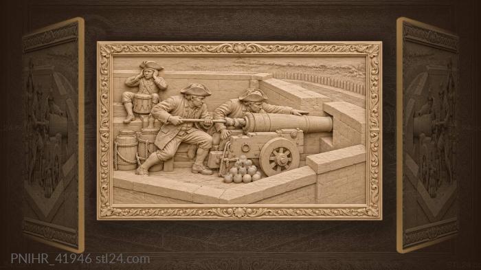 Cannon bastion with gunners action 3d STL model