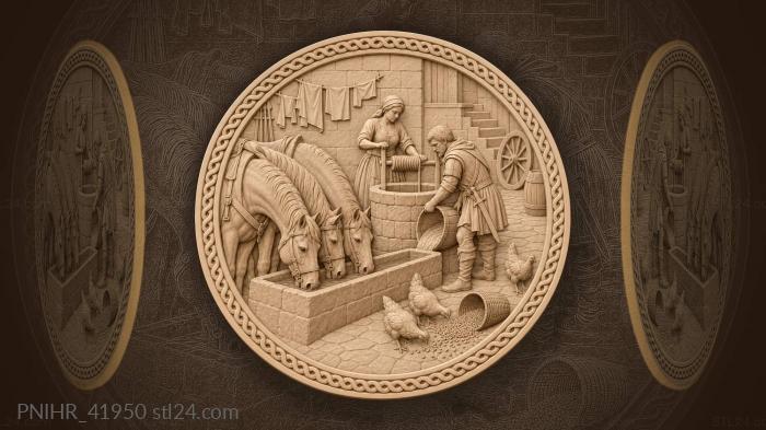 Fortress courtyard well water horses 3d STL model