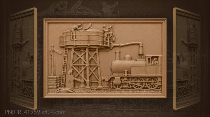 Workers labor atop railway water tower 3d STL model