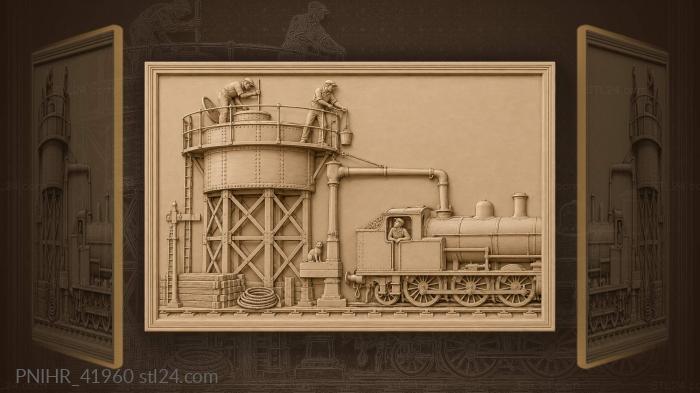 Railwaymen work around water tower 3d STL model