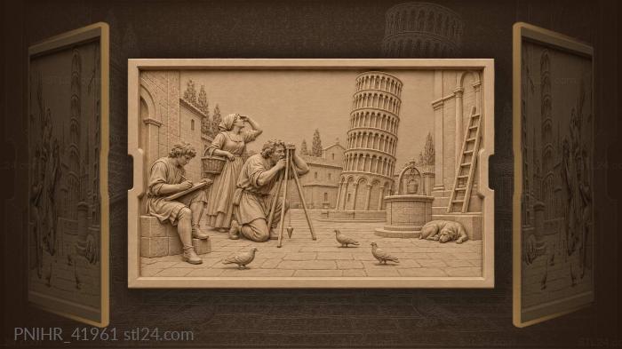 Surveyor measures leaning tower in square 3d STL model