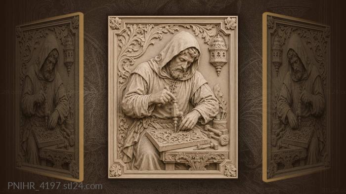Medieval craftsman at work contemplation 3d STL model