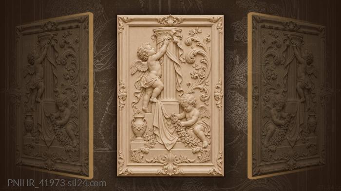Below the column cherub arranges garland 3d STL model