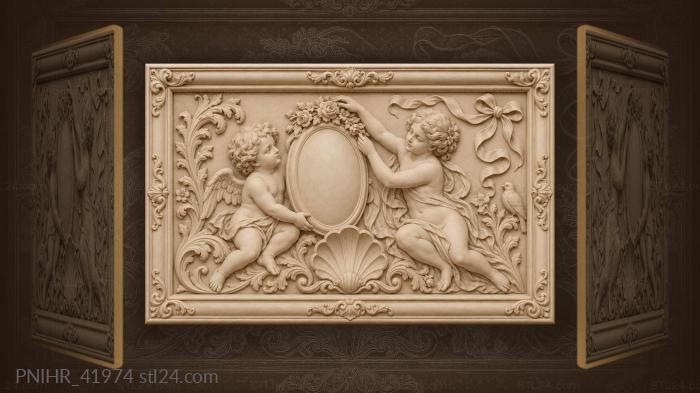 Mirror and wreath held by cupids 3d STL model