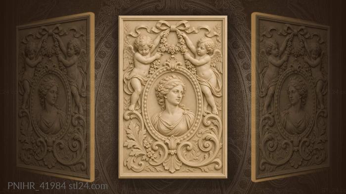 Angels with floral garland portrait 3d STL model